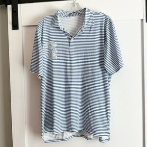 B. Draddy Polo Shirt Performance Golf Short‎ Sleeve Blue White Striped Men's L